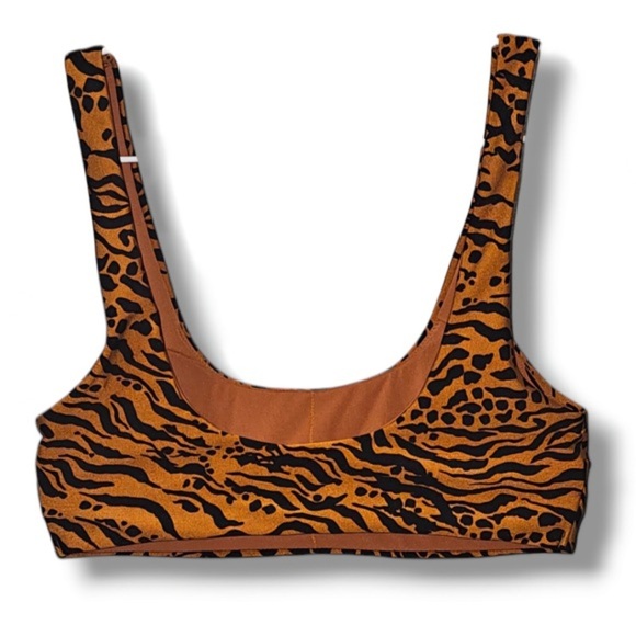 H&M Bikini Top Women's Size 10 US Bronze Orange Tiger Print Padded Scoop Neck - Picture 8 of 8